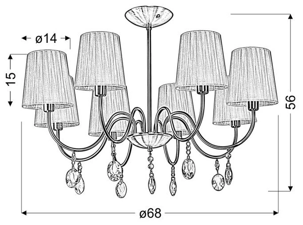 SORENTO LAMPA WISZĄCA 8X40W E14 CHROM ABAŻUR CZARNY
