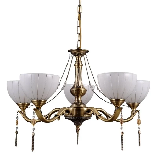 Lampa wisząca z mlecznymi kloszami BAXIO śr. 61cm 5xE27 | złoty