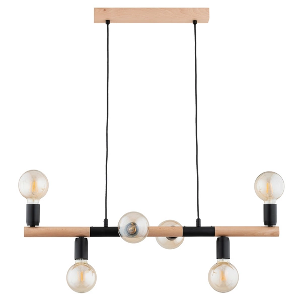 Lampa wisząca ALFA LIDO DREWNIANA & CZARNA 6xE27 80cm | 63335