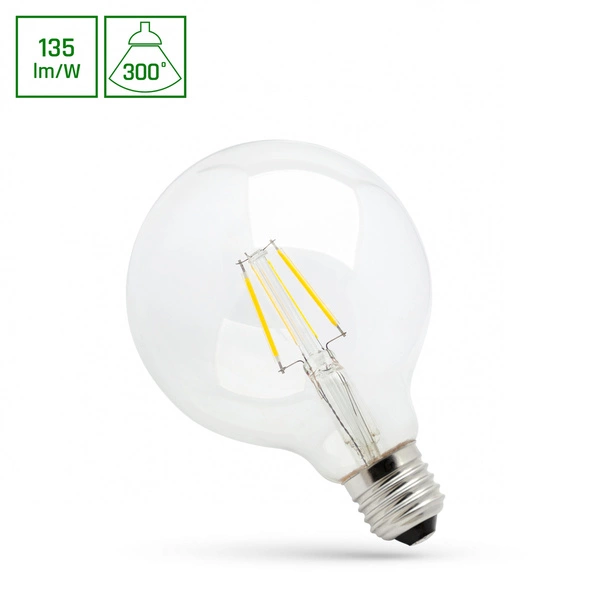 Ściemniana żarówka LED globe G125 E27 230V 8.5W CLEAR DIMM ciepła 3000K