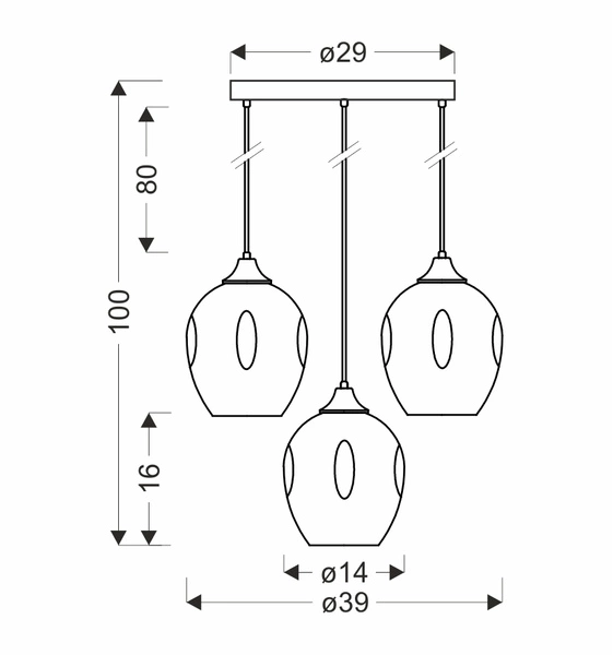 Lampa wisząca ASPA, czarna z brązowymi kloszami, 3x40W E27