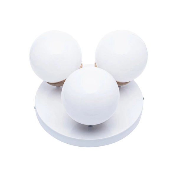 Lampa sufitowa nowoczesna szklana kula plafon SFERA WOOD III drewno/biały śr. 35cm