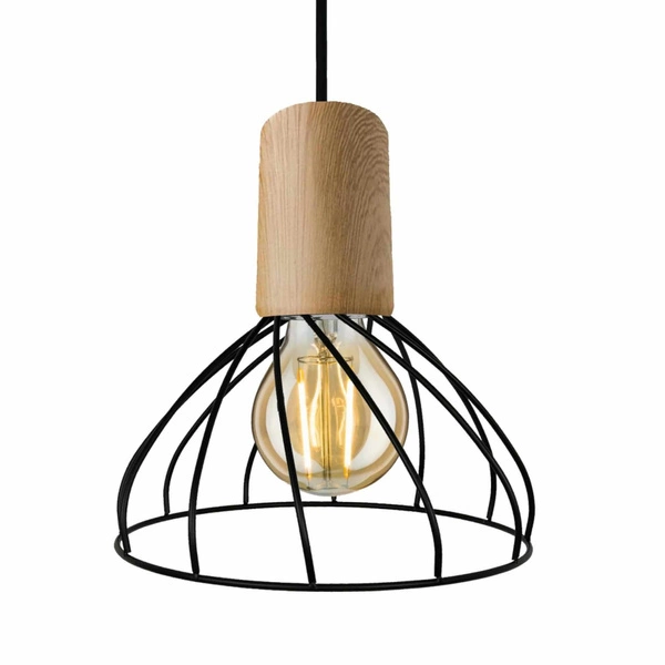 Lampa wisząca MODERNO, mała, czarna/drewno, 1x60W E27