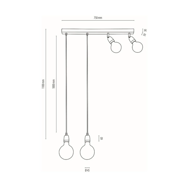 Lampa Sufitowa Porcia 4xE27 Max.25W Czarny Metal/Złoty Metal/Czarna Ceramika/Czarny Kabel Tkaninowy 81279404