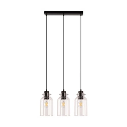 Lampa wisząca Alessandro 3xE27 Max.60W Drewno bukowe orzechowe/Czarny metal/Czarny kabel PVC/Szkło przezroczyste 1030421520867