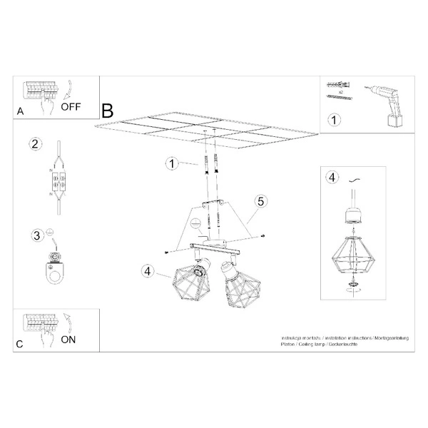 Lampa sufitowa ARTEMIS 2, czarny/chrom, 2x40W E14, SL.1106
