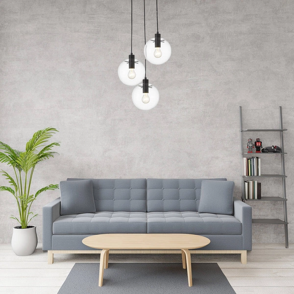 Lampa wisząca PUERTO, czarna z transparentnymi kloszami, 3x40W E27