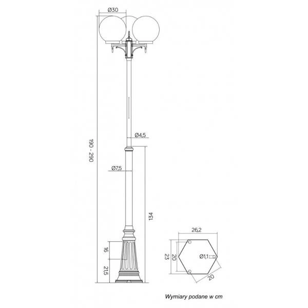 Lampa masztowa KULE CLASSIC OGMWN 3 300 latarnia 2-3metry IP43 | czarna