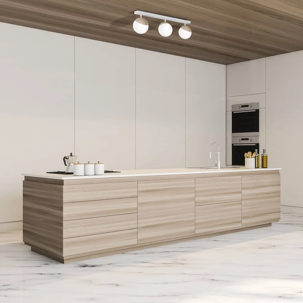 Lampa sufitowa nowoczesna szklana kula listwa SFERA WOOD III drewno/biały szer. 65cm