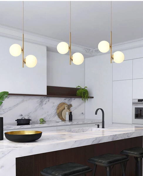 Lampa Wisząca Złota Kula Mleczna Bari 2xE27