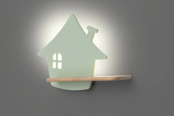 Kinkiet dziecięcy IQ Kids HOUSE z półką, 21-84866, miętowy, 5W LED, barwa neutralna 4000K