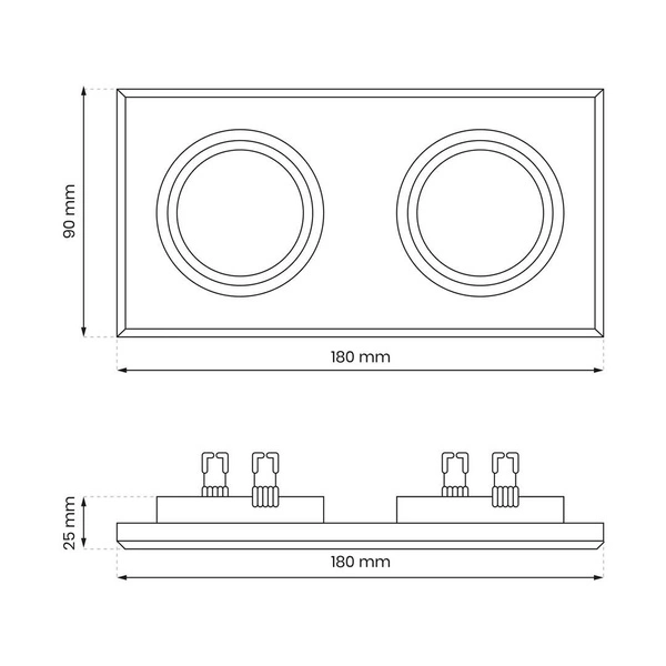 Oczko sufitowe szklane PROSTOKĄTNE 2xGU10 Kolor: CZARNY EKOS926