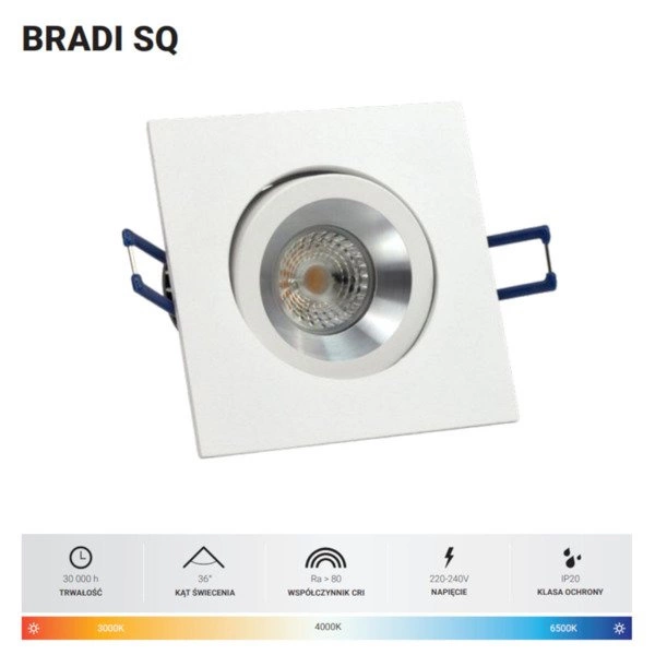 Oprawa wpuszczana BRADI SQ 10W ciepła 3000K szer. 9,8cm