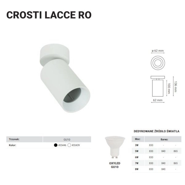 Lampa sufitowa kinkiet spot reflektorek CROSTI LACCE RO biały