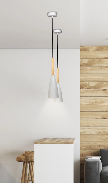 Lampa wisząca TROSA LEDEA, 50101265, biały/drewno, 1x40W E27