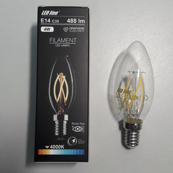 Żarówka FILAMENT LED E14 4W neutralna 4000K świeczka