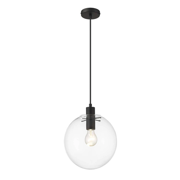 Lampa wisząca PUERTO, śr. 25cm, czarna z transparentnym kloszem, 1x50W E27