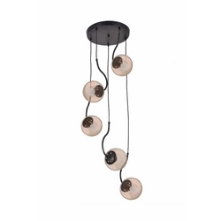 Lampa wisząca HOOK, czarna z bursztynowymi kloszami, 5x40W E27