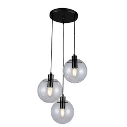 Lampa wisząca PUERTO, czarna z transparentnymi kloszami, 3x40W E27