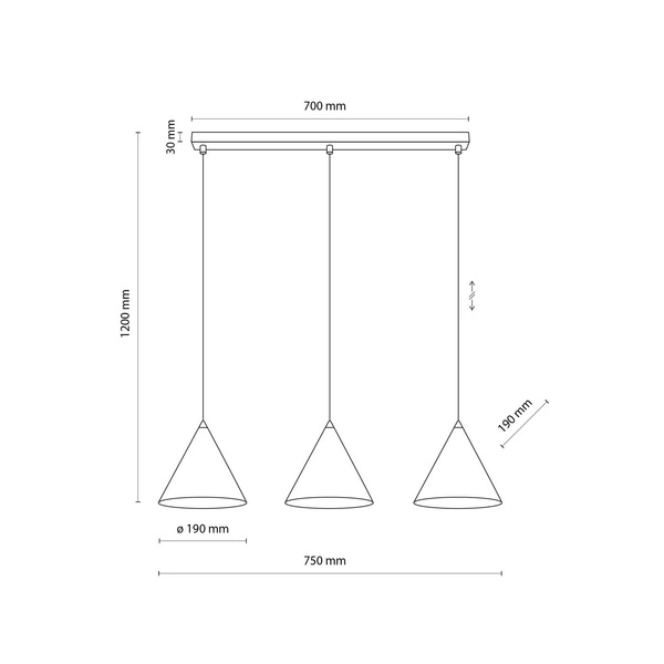 CONO BLACK LAMPA WISZĄCA 3 S LISTWA 10068