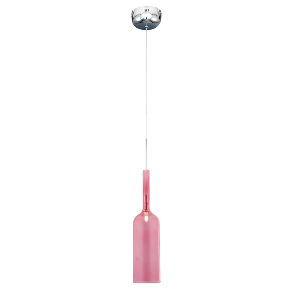 Lampa wisząca w kształcie butelki 1xLED zintegrowany 285lm 3000K 3W chromowany metal/przezroczysty kabel PVC/różowe szkło 1185113