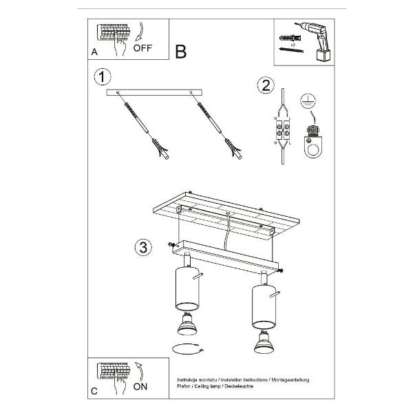 Plafon RING 2 punktowy Stal kolor czarny 12W LED, SL.0092