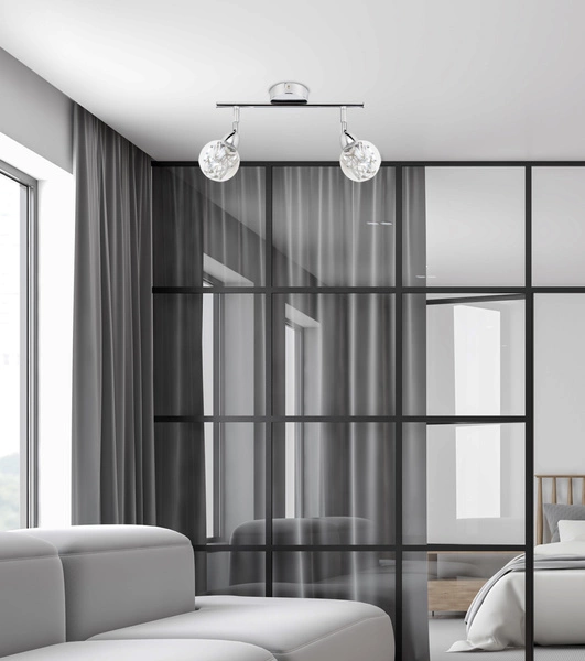 Lampa sufitowa BOLO 2x6W LED SMD główka okrągła 1E z przegubem KD SYSTEM, chrom/transparentny, 3000K, 92-67586