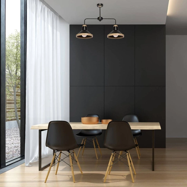 Lampa sufitowa SALMA, czarny/drewno, 2x60W E27, MLP6296