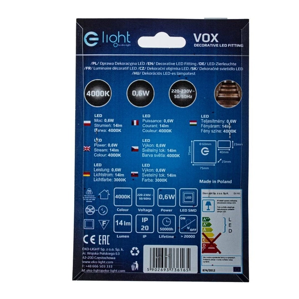 Oprawa schodowa LED 0,6W VOX barwa neutralna 4000K EKS6165