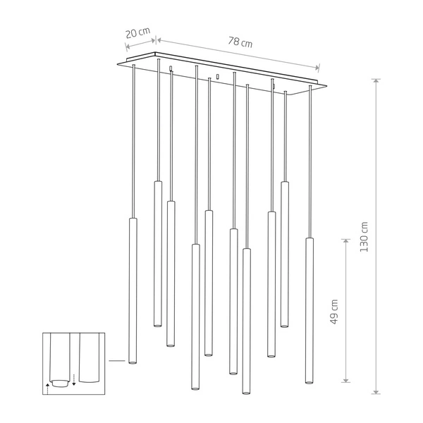 Lampa wisząca zwis rurka LASER brass X czarny/mosiądz szer. 78cm 8924