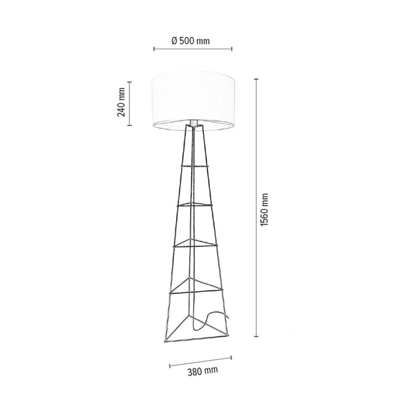 Lampa podłogowa Marlene 1xE27 maks. 60W Czarny metal/czarny kabel PCV/biały klosz z tkaniny 8682104