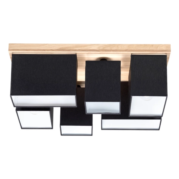 Lampa Sufitowa Paloma 6xE27 Max.25W Dąb Olejowany/Czarny Klosz Tkaniny 2454674