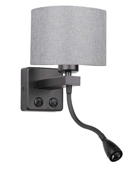 Kinkiet POLO 21-75499 czarny/ abażur szary 1x40W E27 + 2W LED, barwa ciepła 3200K