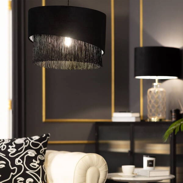 Lampa Wisząca z Czarnego Aksamitu 40cm Abruzzo Fonte E27