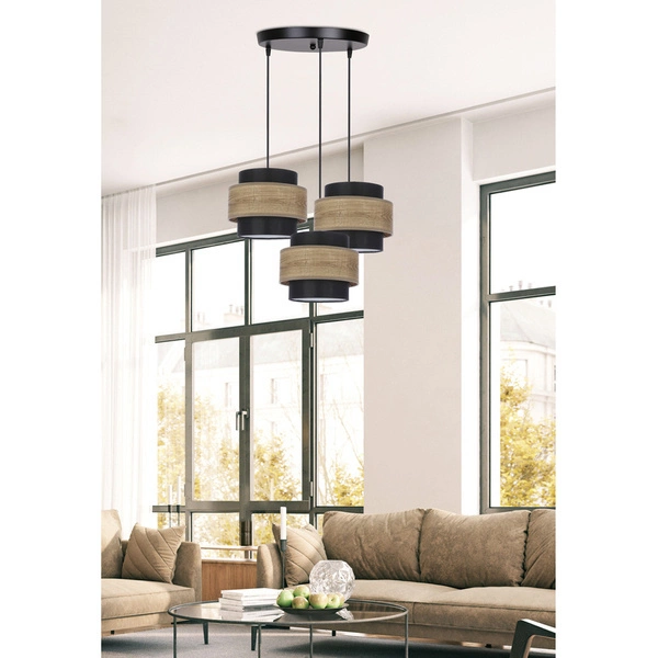 Lampa wisząca TWIN, 33-17901, czarny/drewno, 3x40W E27