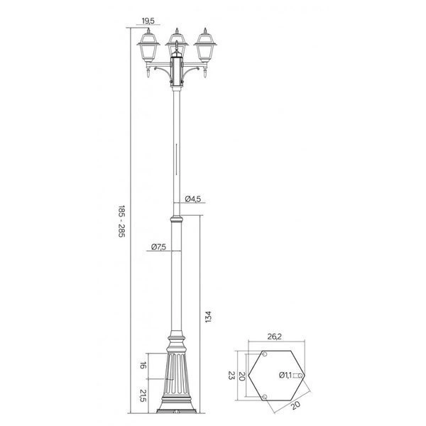 Aluminiowa Latarnia do ogrodu 185-285 cm Witraż OGMWN 2 N | czarny