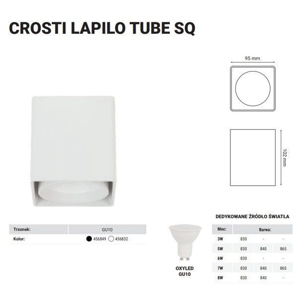 Oprawa sufitowa spot kostka natynkowa CROSTI LAPILO TUBE SQ czarny szer. 9,5cm