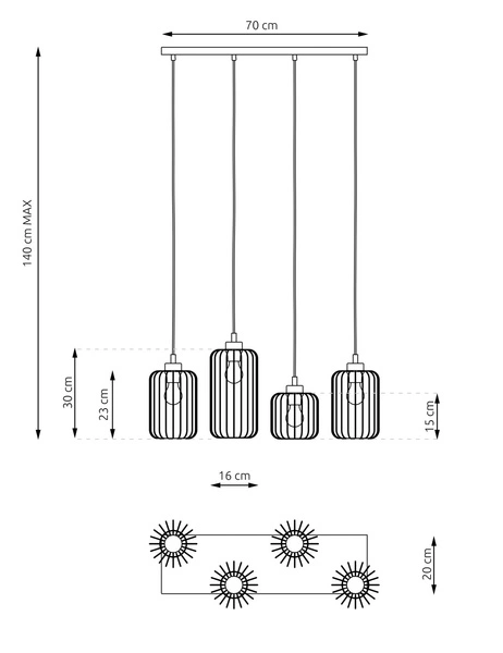 Lampa wisząca Emibig VANDER 4 BL GOLD 1364/4