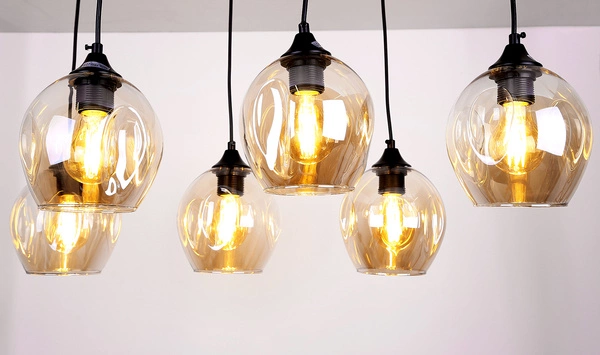 Lampa wisząca ASPA, czarna z brązowymi kloszami, 6x40W E27