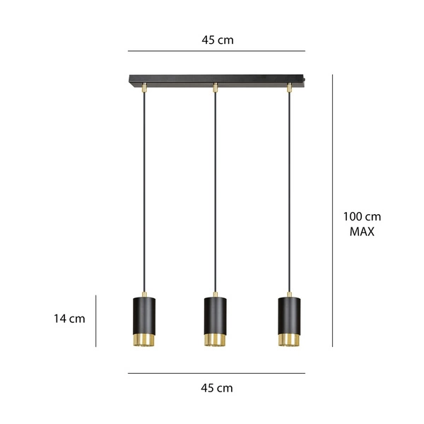 Lampa wisząca Emibig FUMIKO 3 BL/GOLD 817/3