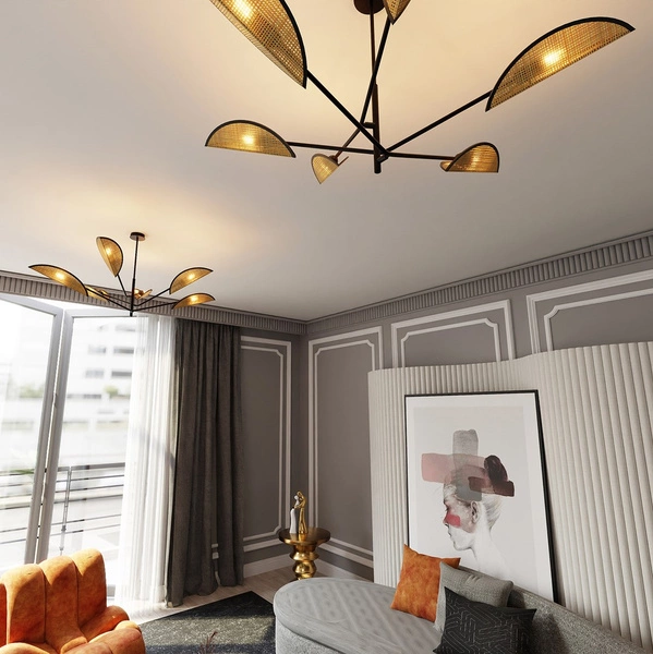 Lampa sufitowa Emibig VENE 6 Czarny/RATTAN 1160/6