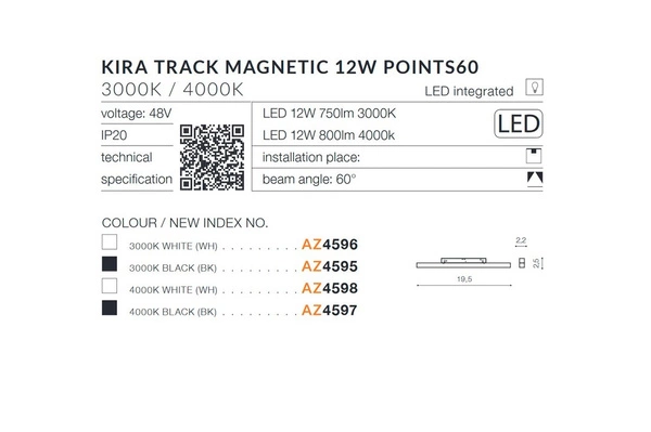 Azzardo ALFA KIRA TRACK MAGNETIC 12W 3000K WH 4596