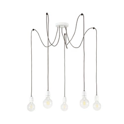 Lampa Wisząca Porcia 5xE27 Max.60W Biały Metal/Biała Ceramika/Antracytowy Kabel Tkaninowy 3181502