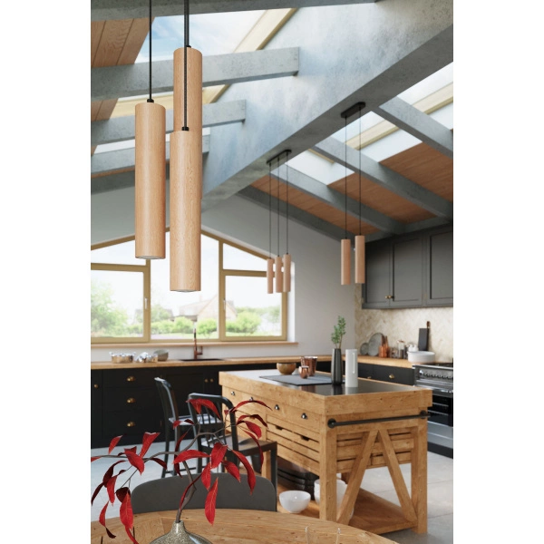 Lampa wisząca LINO 3P SL.1012 czarna stal, drewno naturalne 3xGU10