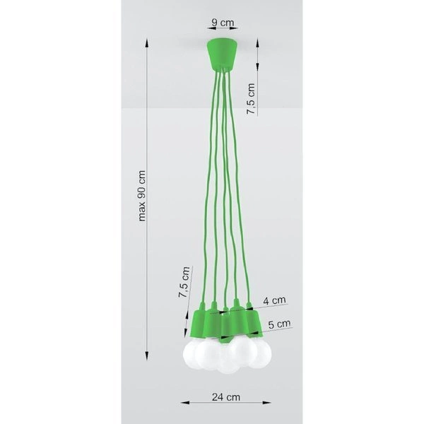 Lampa Wisząca DIEGO 5, PCV Zielona, E27 60W, SL.0583