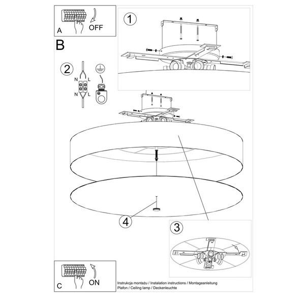 Lampa sufitowa SKALA SL.0818, 100cm, czarna, 6x60W E27