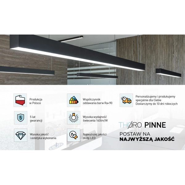 Lampa wisząca PINNE 1450 CZARNA 48W barwa ciepła 3000K TH.084