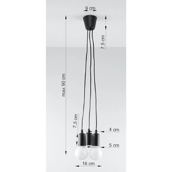 Lampa Wisząca DIEGO 3, PCV Czarna, E27 60W, SL.0573