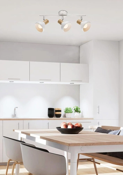 Lampa sufitowa PUERTO listwa 93-62673 biała/drewno 3xE14