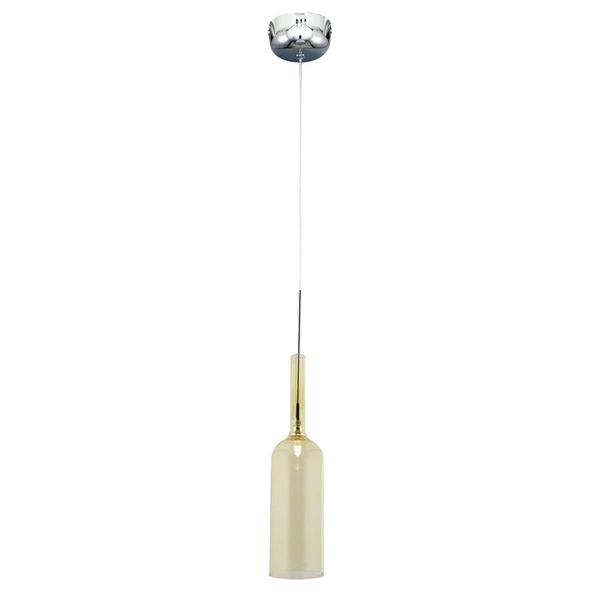 Lampa wisząca w kształcie butelki 1xLED zintegrowany 285lm 3000K 3W chromowany metal/przezroczysty kabel PVC/żółte szkło 1185103